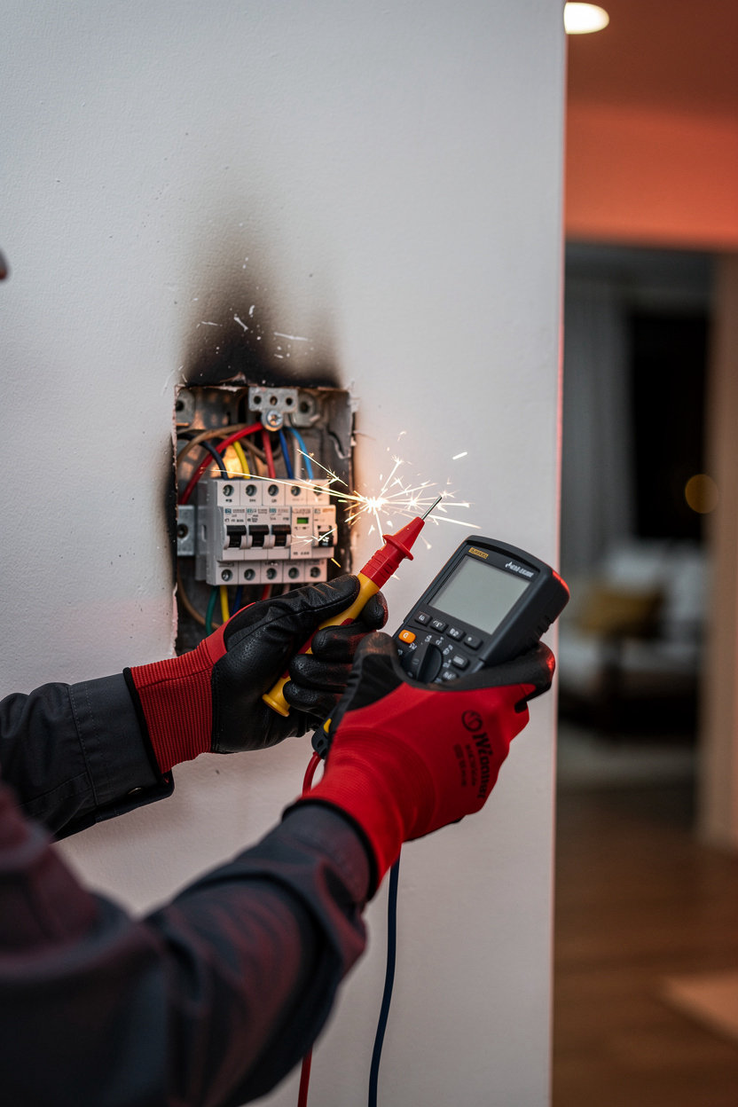 Renewed Electric Co. emergency electrician responding to electrical hazard in Orange County home